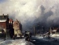 Figures In A Dutch Town By A Frozen Canal landscape Charles Leickert
